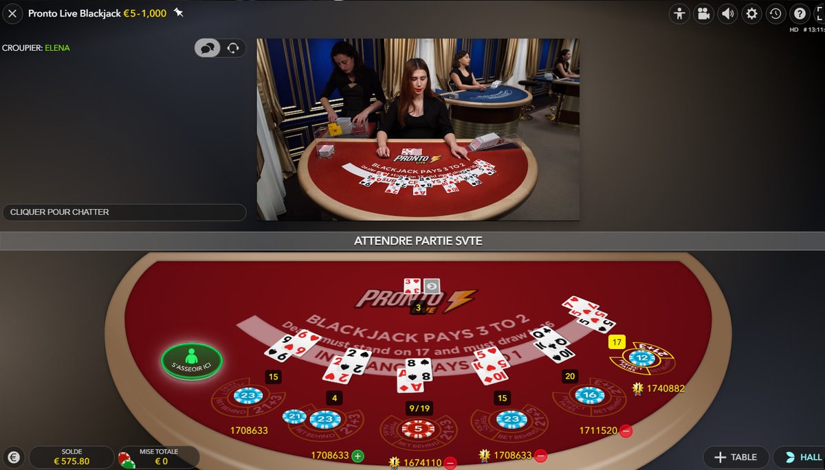 Mélange des cartes du Pronto Live Blackjack