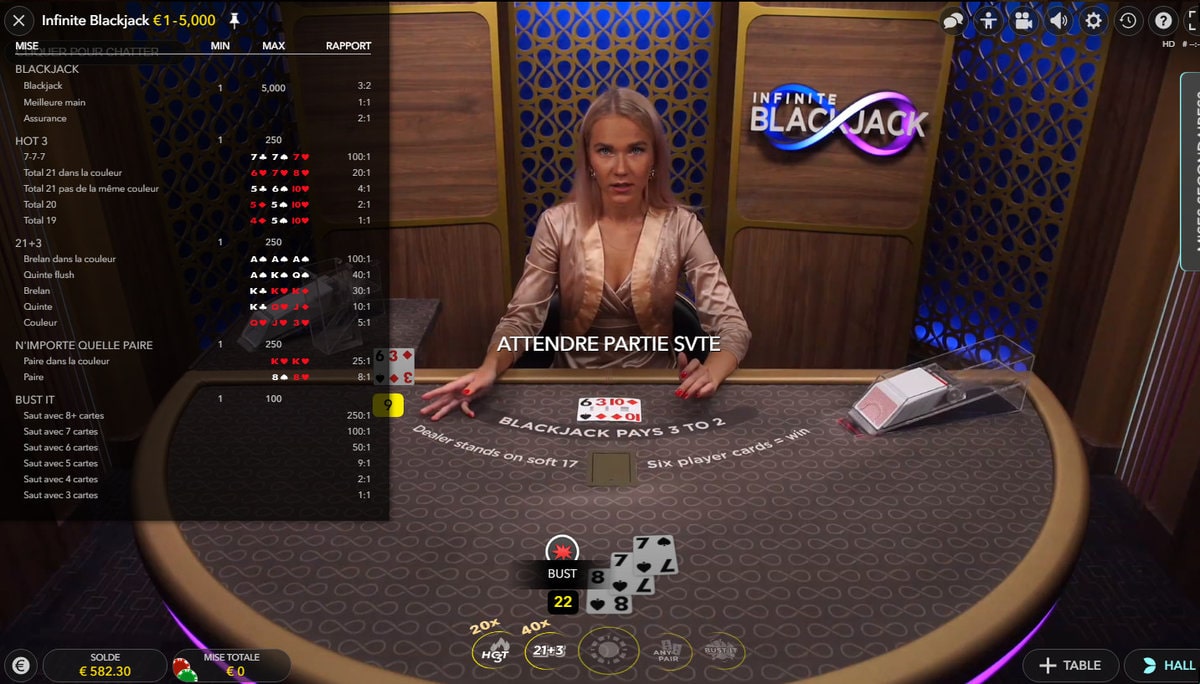 Mises et rapports de l'Infinite Blackjack