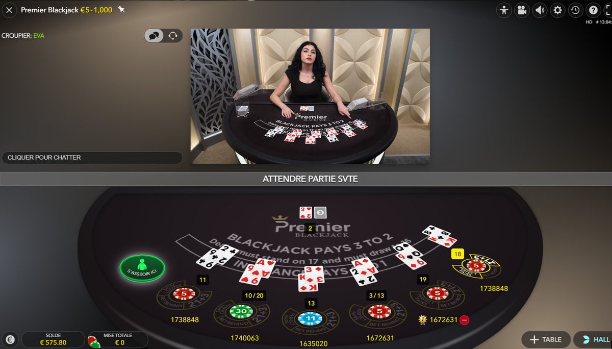 Plan de vue de la table Premier Blackjack