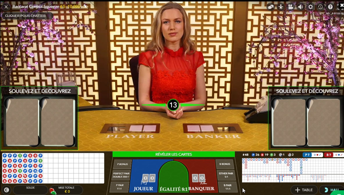 Table de jeu de Baccarat Control Squeeze d'Evolution Gaming
