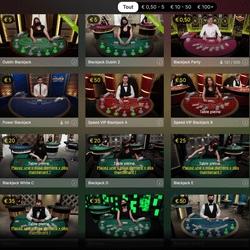 54 tables de blackjack en live d'Evolution