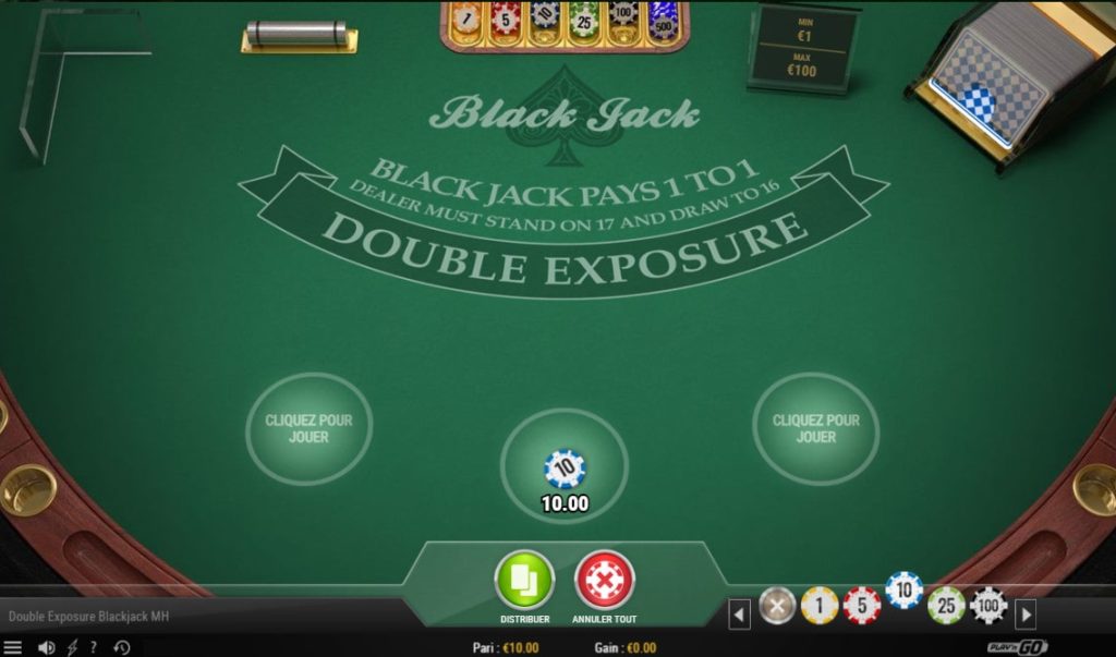 Table de blackjack en RNG sans croupier en direct