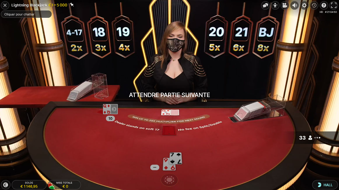 Le jeu en live Lightning Blackjack d'Evolution