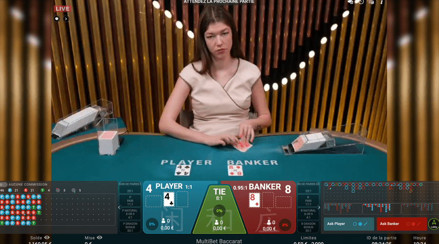 MultiPlay Baccarat est une table de baccara en ligne avec croupier en direct