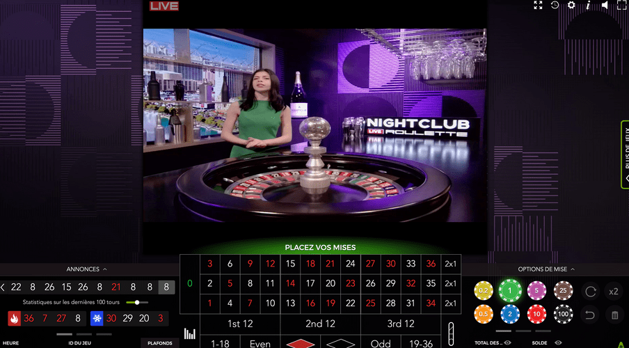 NightClub Roulette est une roulette en ligne d'Authentic Gaming avec croupiers en direct