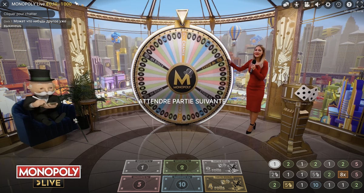 Croupier dans le studio en direct de Monopoly Live