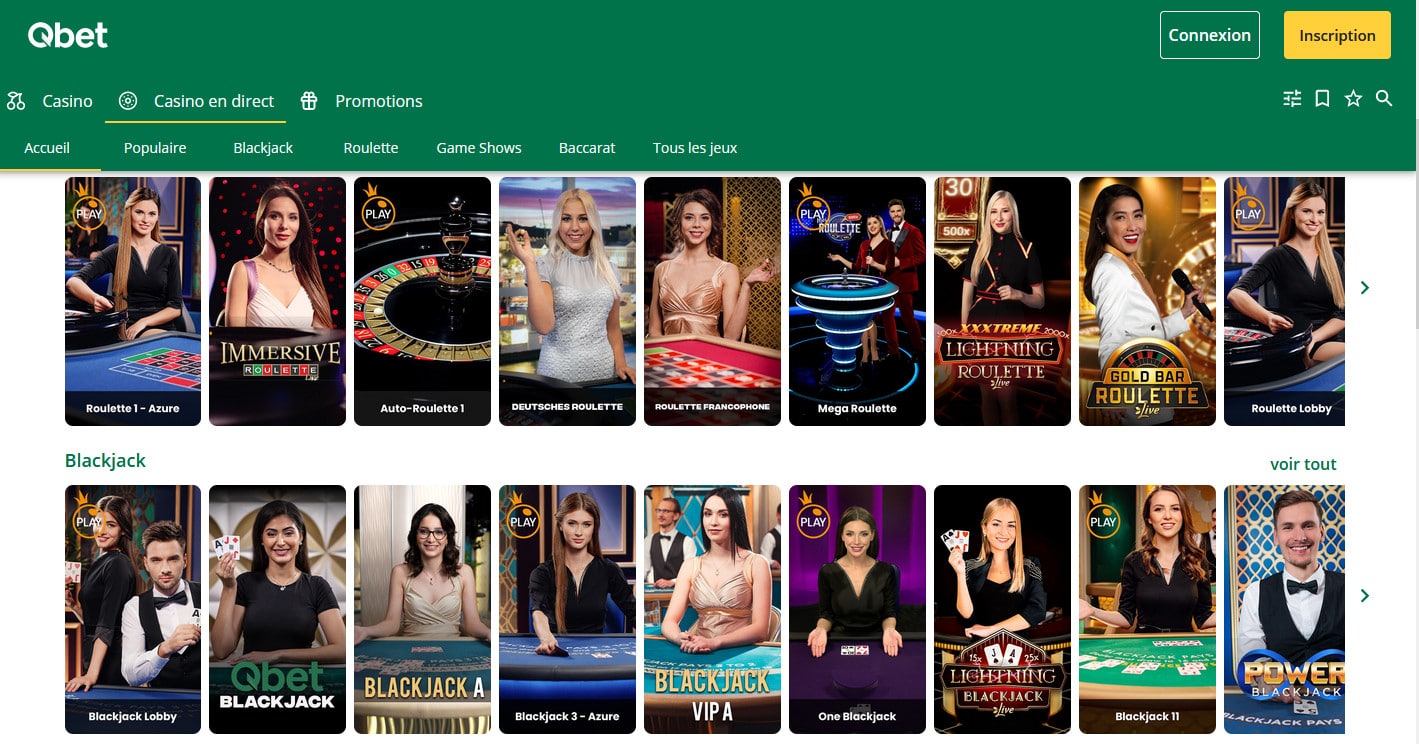 Avis sur le casino en live Qbet