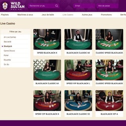 Zoom sur les jeux de blackjack et le baccarat en live sur Wild Sultan