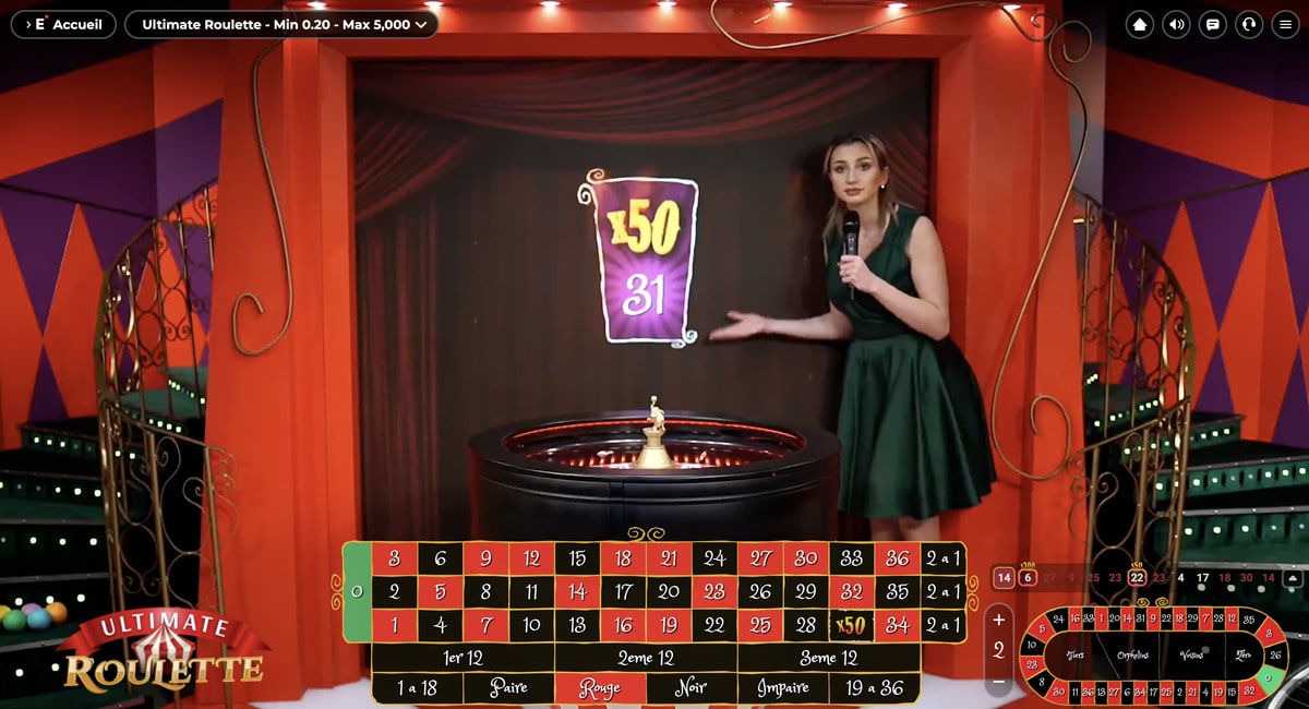 Croupière en direct Ultimate Roulette