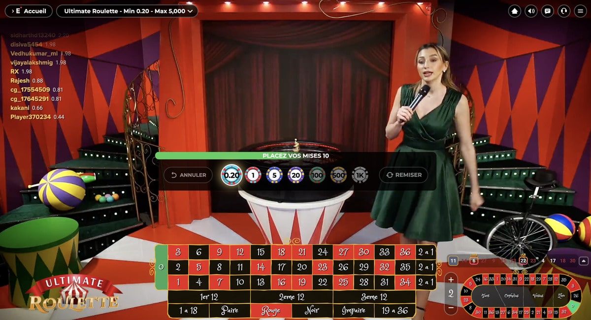 Studio Ultimate Roulette avec croupier en direct