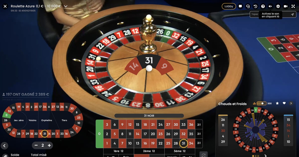 Cylindre Roulette Azure en live de studio