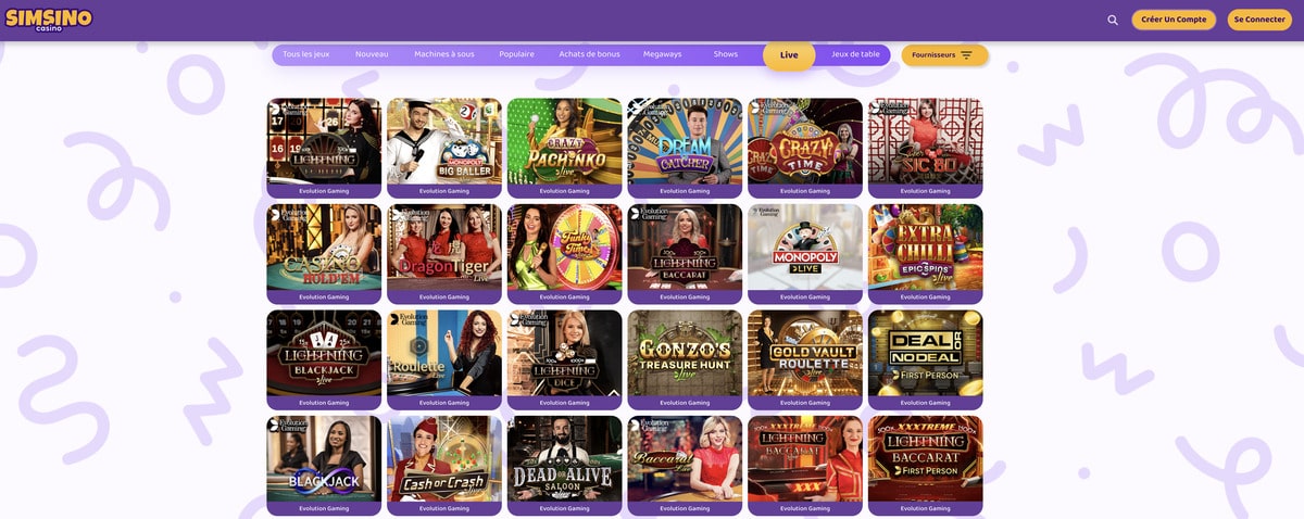 Tables avec croupiers en direct sur Simsino Tables avec croupiers en direct sur Simsino