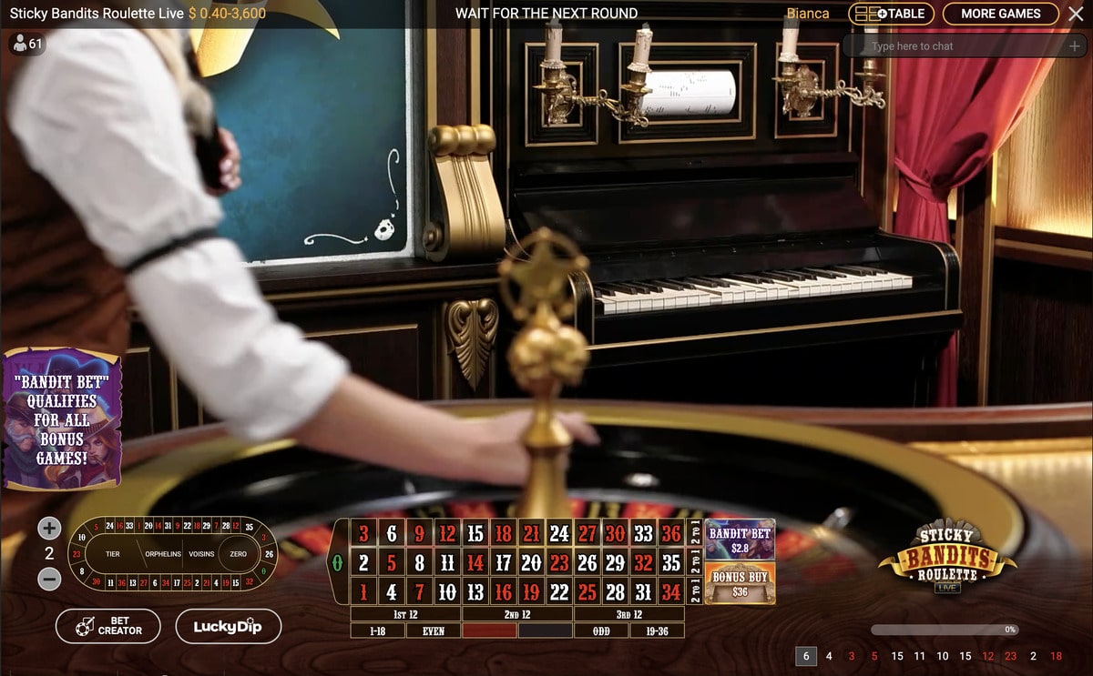 Lancement bille du jeu Sticky Bandits Roulette Live
