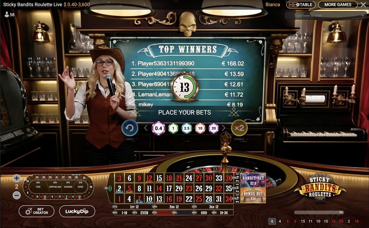 Croupière Sticky Bandits Roulette Live