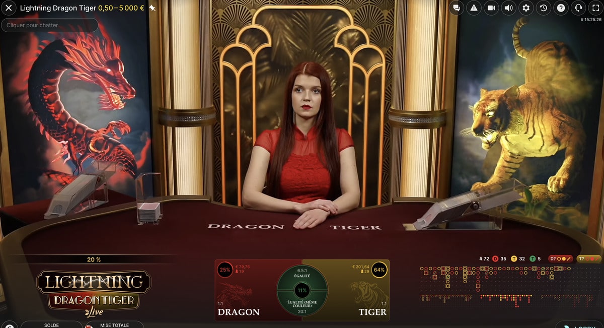 Croupier en direct sur Lightning Dragon Tiger
