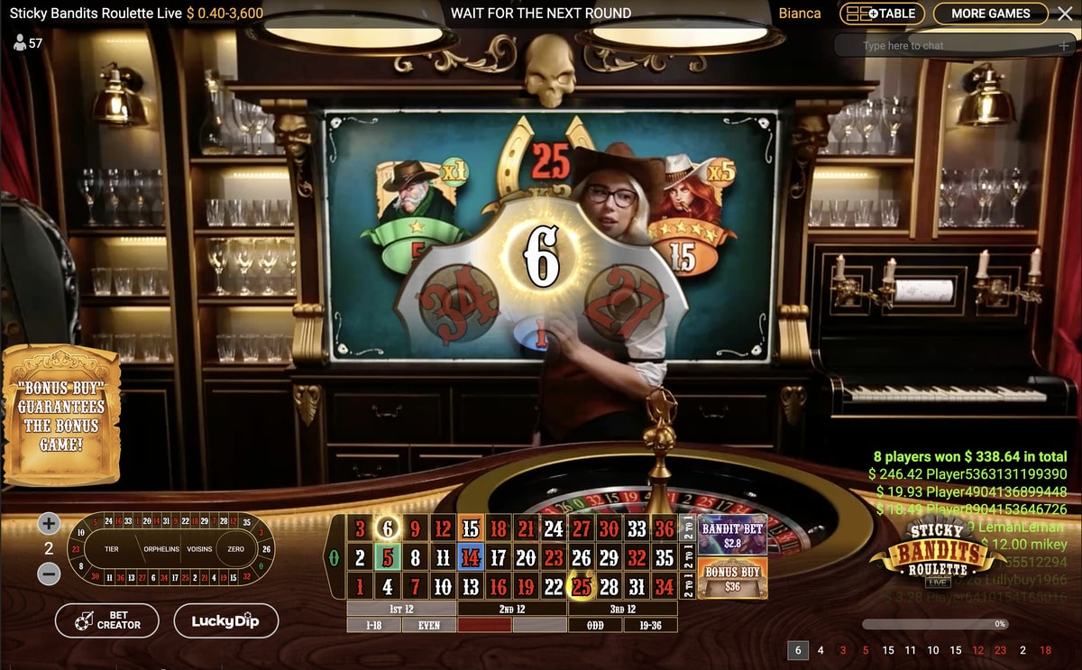 Numero Gagnant sur Sticky Bandits Roulette Live