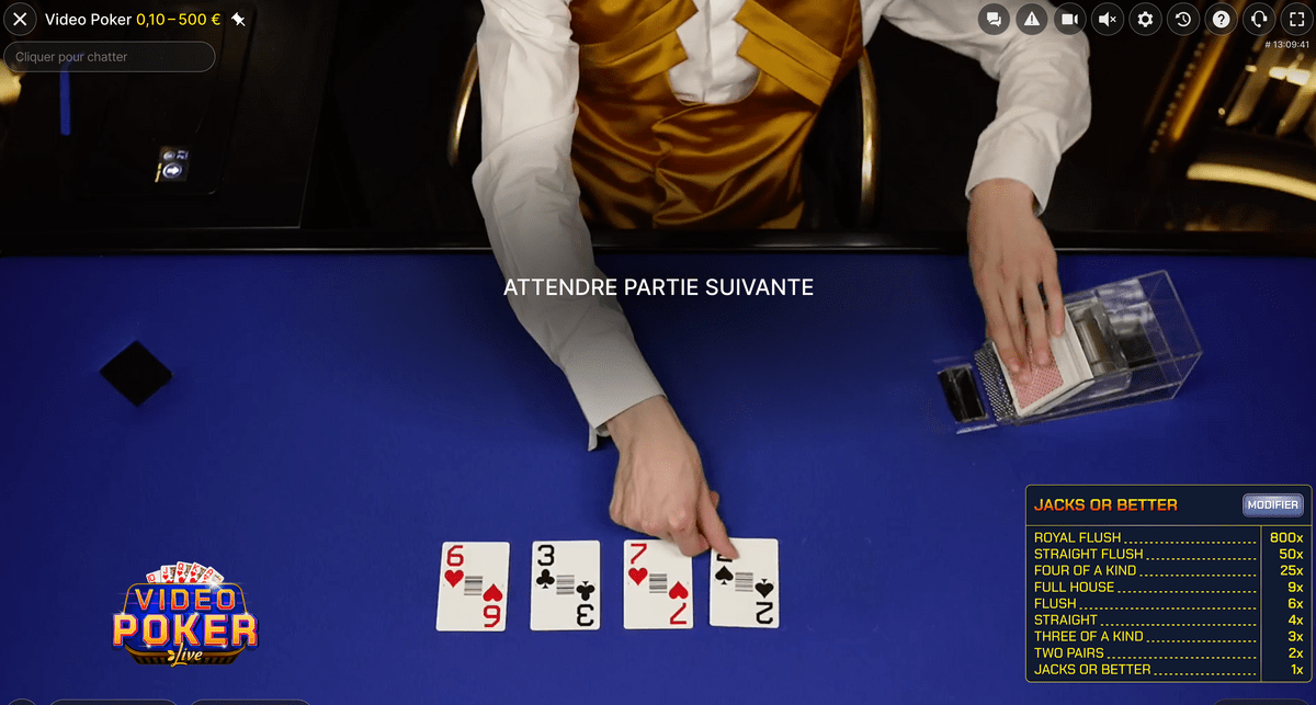 Cartes du croupier en direct sur Video Poker Live