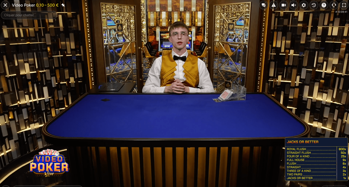 Studio avec croupier en direct sur Video Poker Live