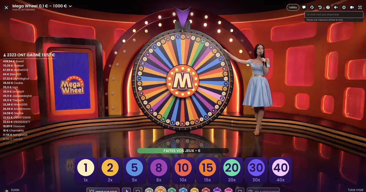 Croupière en Direct Mega Wheel