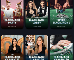 Tables de Black jack en live sur Casino Night