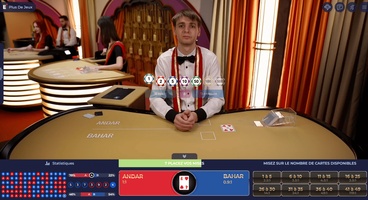 Croupier en live sur Andar Bahar