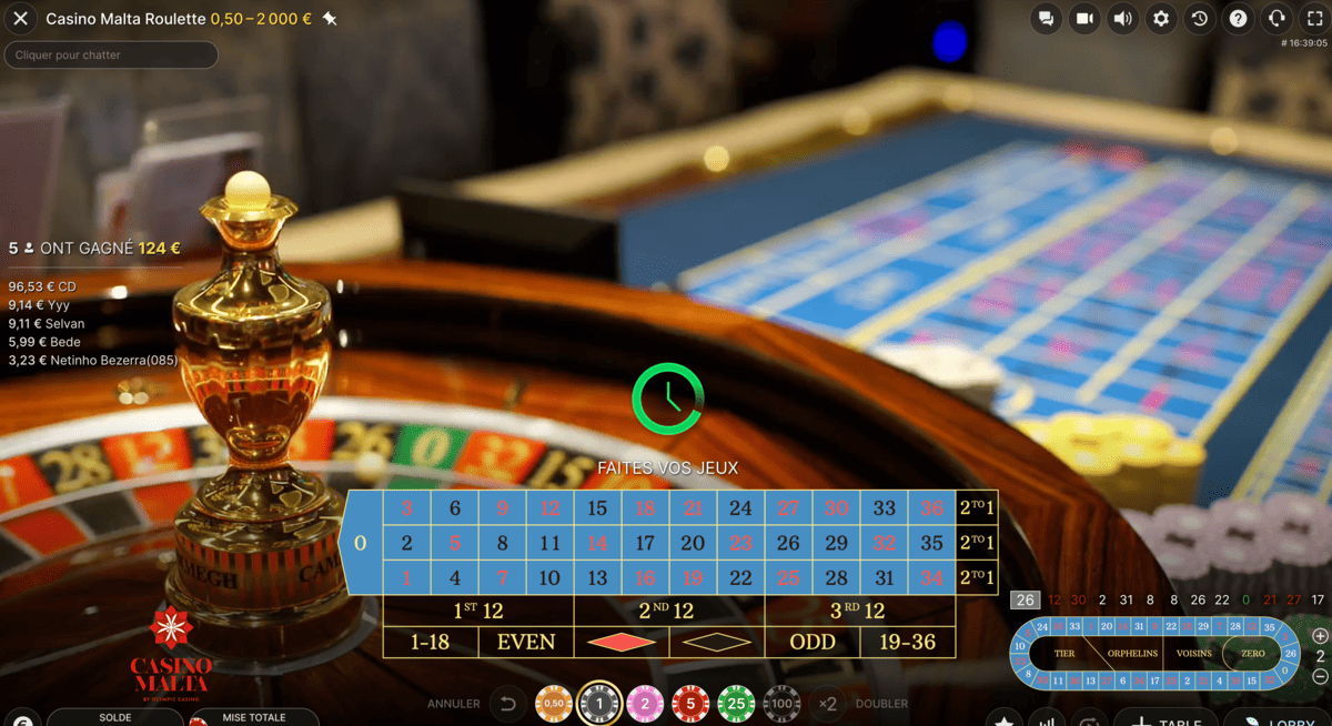 Table du Casino Malta Roulette
