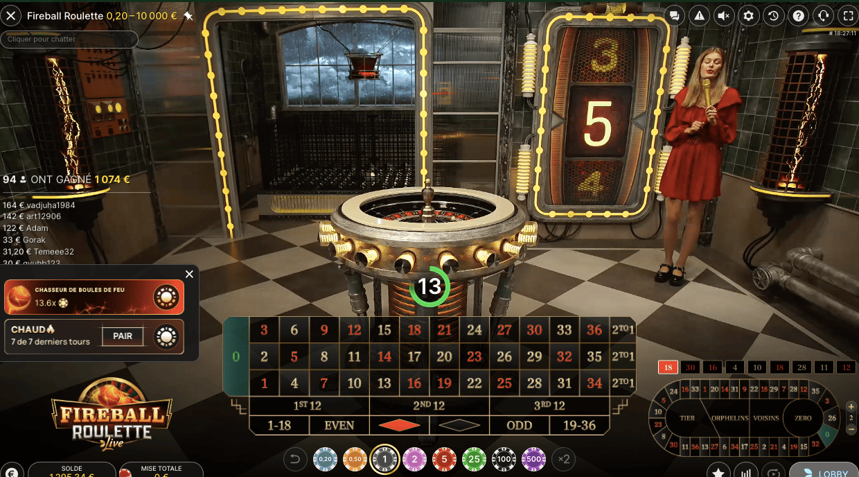Live Fireball Roulette Fireball Roulette avec croupier en direct