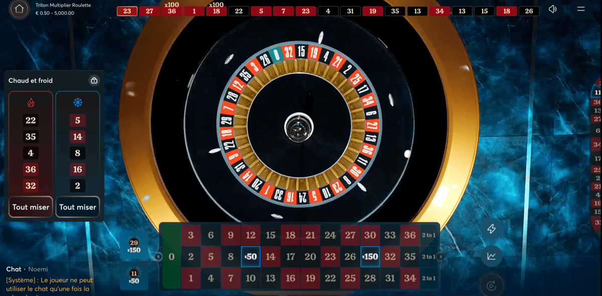 Vue aérienne sur la roue sur Triton Multiplier Roulette