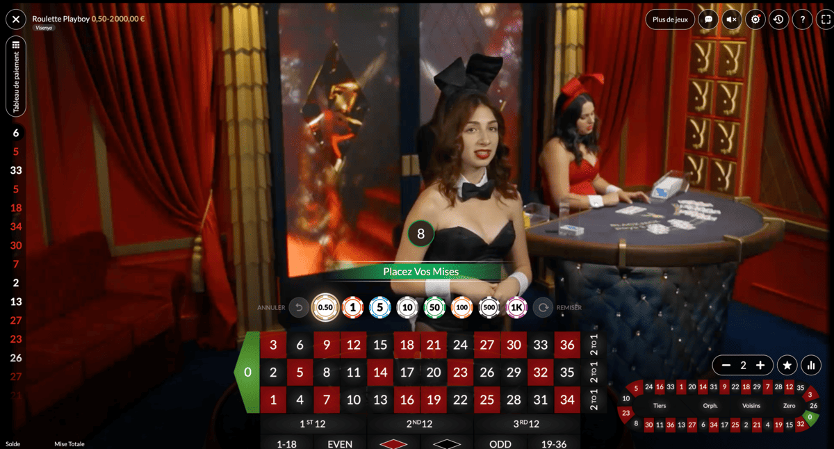 Croupier en direct sur Roulette Playboy