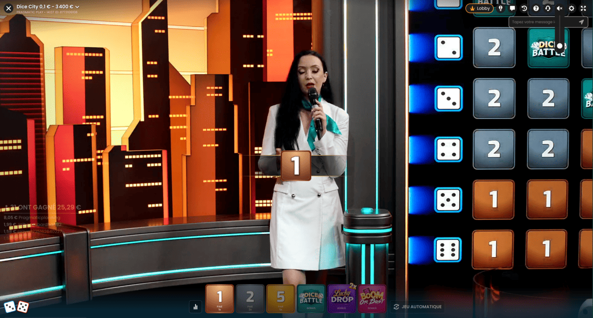 Croupiere en live Dice City