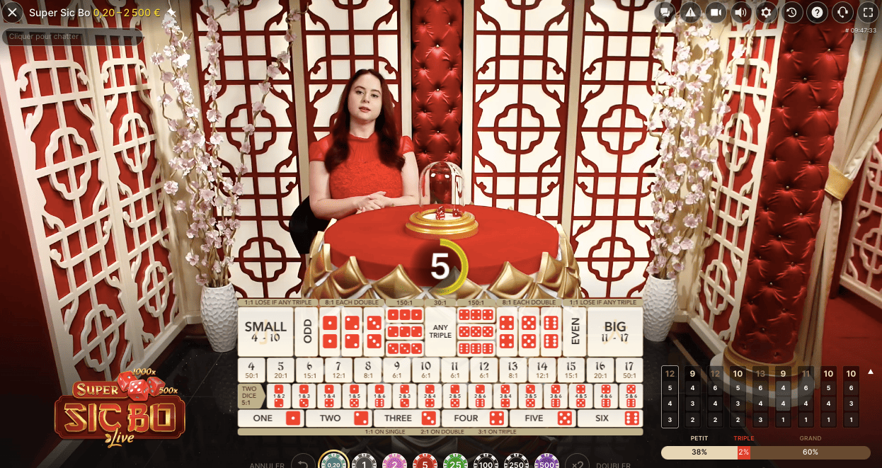 jeu de dés avec croupier en direct