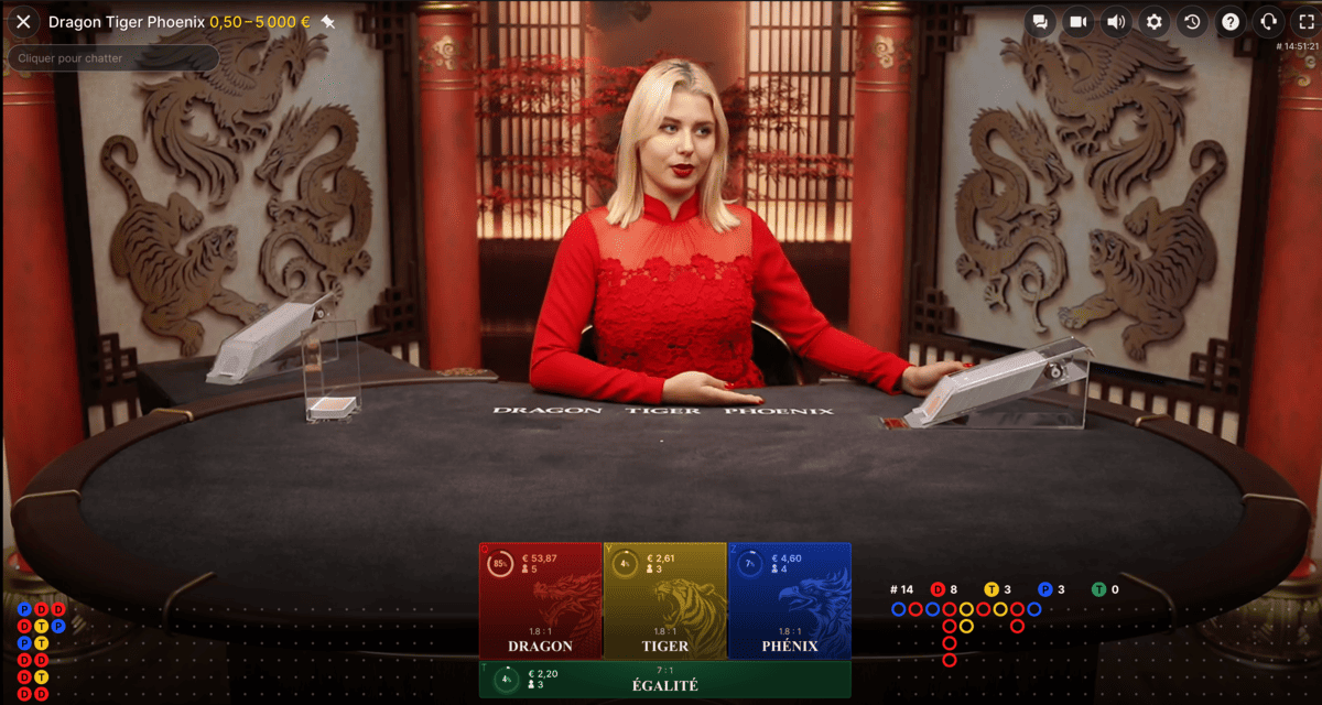 Croupiere en direct sur Dragon Tiger Phoenix