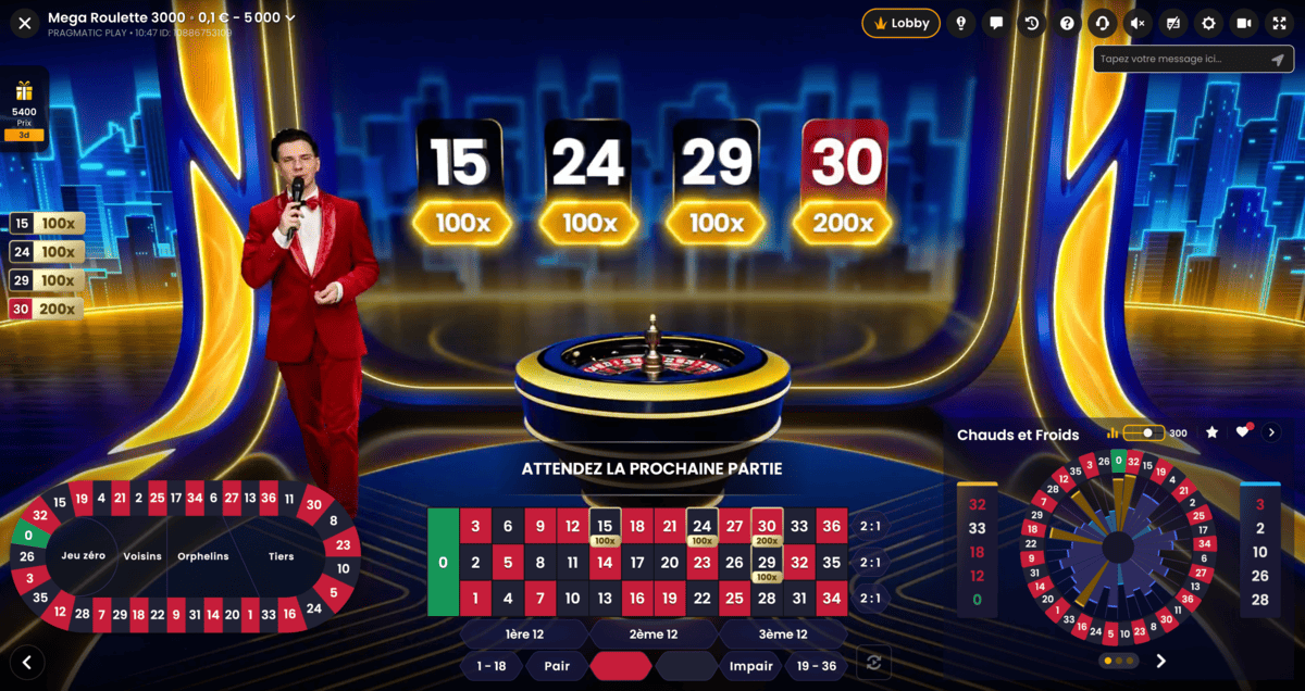 Multipliers de gains sur Mega Roulette 3000